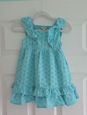Posh Peanut Aqua Eyelet Ruffle Sundress